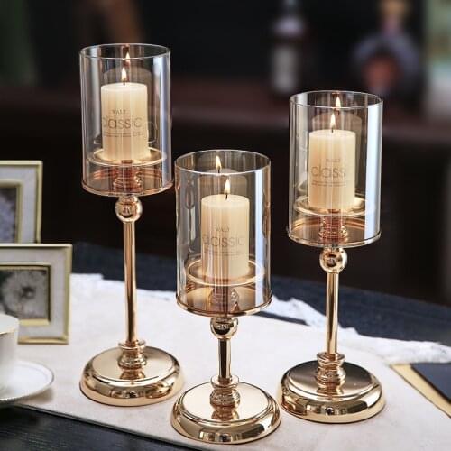 Nordic Vintage Candle Holders Gold Glass Cylinder Candle Wedding Centerpieces Luxury Candelabros Para Mesa Table Dec AC50CH