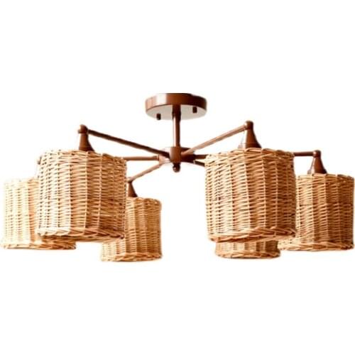 French Country Retro Vintage Hand-made Rattan Weaving Ceiling Lamp Led E27 Individual Ceiling Lights Cafe Kitchen Bedroom Club