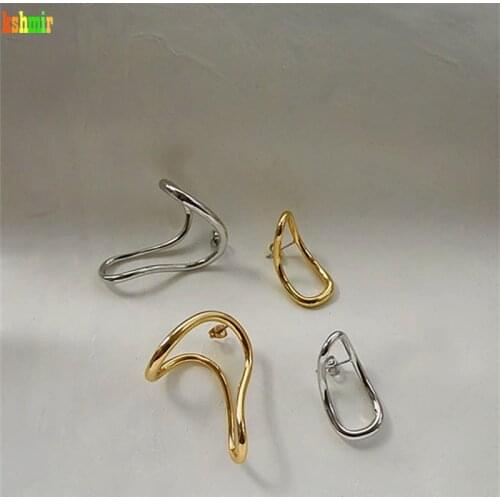 Simple Twisted Geometric Earring Arc Stud Earrings Golden Curve Geometric Kshmir 2020 4.5cm Women Vintage Irregular Metal A12020