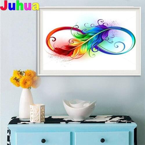 Rainbow Feather 5D Diy diamond painting Full square/round diamond mosaic art abstract diamond embroidery gift home nordic decor