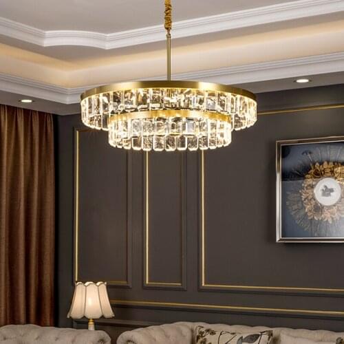 Light luxury crystal chandelier luxury modern living room chandelier restaurant crystal lamp round villa new lamp