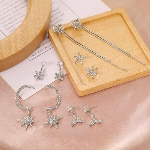 2021 New Star Moon Earrings Korean Version Symmetry High Sense Starfish Snowflake Shape Earrings Fashion Earrings