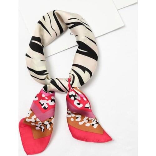 Yishine New 70x70cm Silk Scarf Women Sweet Leopard Multifunctional Manual Square Scarves Foulard Wrap Bandana Small Hijab