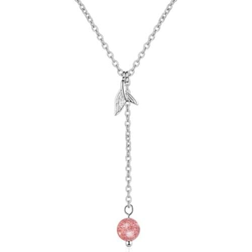 Personality temperament fringed fresh cute fishtail pink crystal female models silver plated necklaces SE059