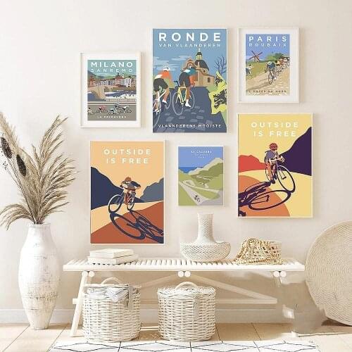 Bike Cycling Competition Canvas Painting Vintage Tour Landscape Paris Monument Cyclist Poster Wall Art Print Sports Pictures