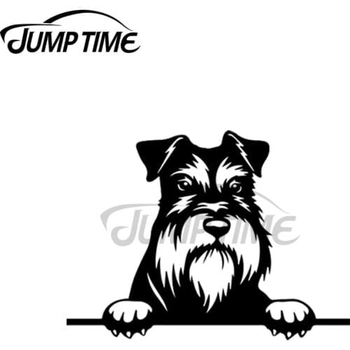 Jump Time 13 x 7.3cm For Cool Miniature Schnauzer Peeking Dogs Car Sticker Funny Graphics Windshield Graffiti Decal RV VAN Decor