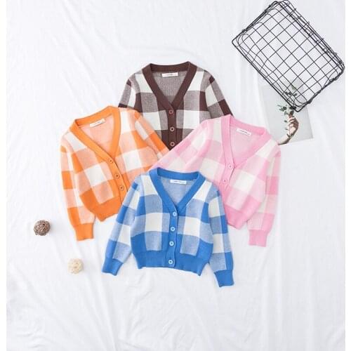 Teenager Sweater For Girls Autumn Winter 2020 Baby Girls Cardigan Jacket Knitted Baby Clothes Plaid Infant Toddler Cardigan Coat