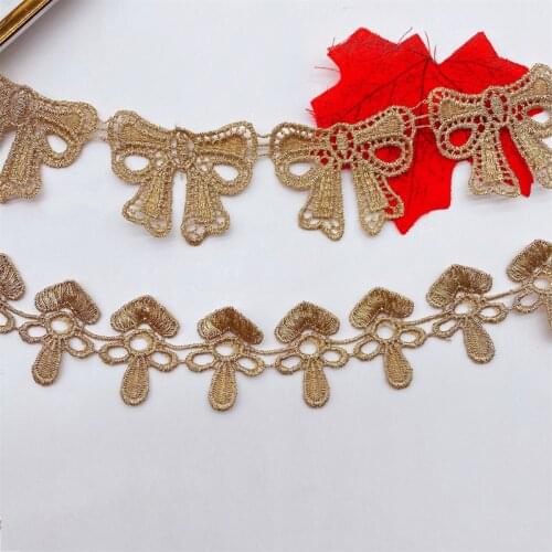 1 Yds Gold Thread Lace Trim Ribbon Embroidered Applique DIY Wedding Clothing Edg