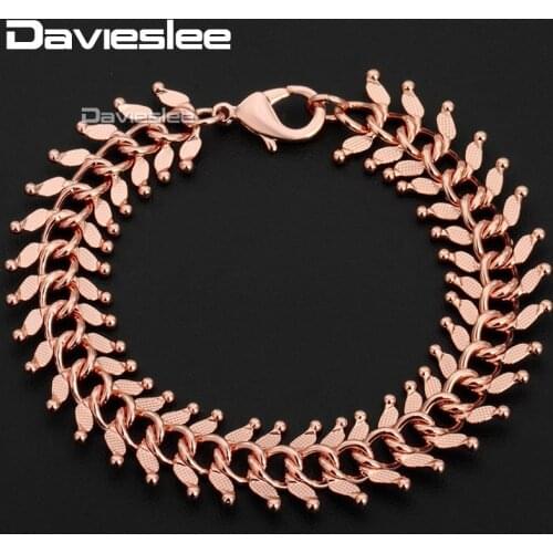585 Rose White Gold Filled Womens Bracelet Chain Hammered Centipede Design 14mm 18-25cm GB275