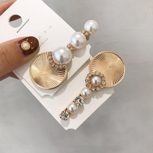 1PC Women Fashion Vintage Metal Disc Shape Hair Clip Hairpins Crystal Imitiation Pearl Hairgrip Hair Accessories Barrettes