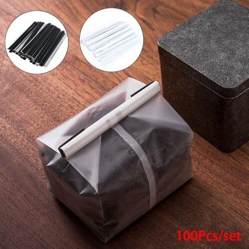 100 Peel and Stick Tin Ties, Wire Bendable, Coffee Bag Ties Sealing Bead of Baked Food Bag 5.5 inch-Black