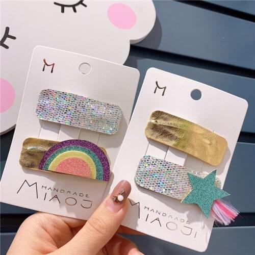 2Pcs/Set Multicolor Cloth Art BB Clip Square Bright Leather Childrens Hairpin Spring And Summer New Hair Accessories