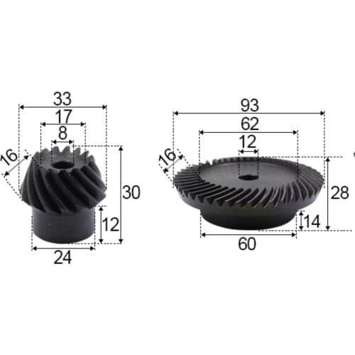 2M-15 / 45Teeths 1: 3 Ration Precision Spiral Bevel Gear Spiral Bevel Gear 0.91g