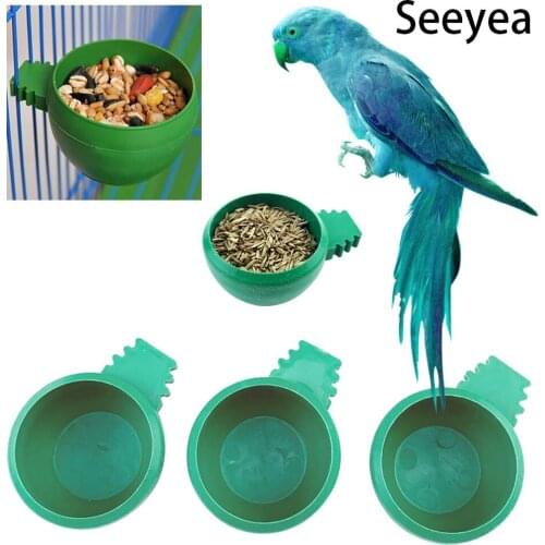 3pcs Mini Bird Parrot Food Water Bowl Feeder Plastic Pigeon Cage Sand Cup Feeder Rack Bird Feeder Accessories Supply Food Seeyea