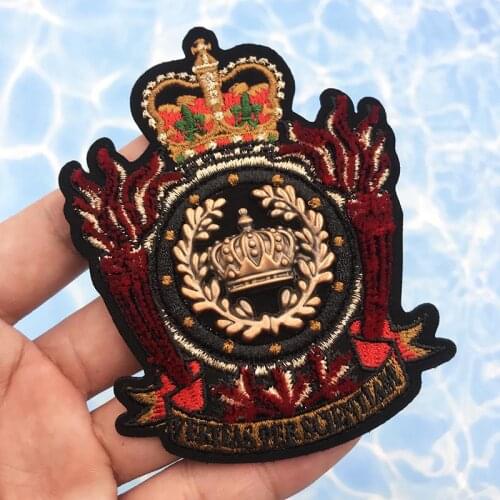 3D Metal Black Leather Embroidered Patches for Clothing Crown Flower Appliques Bee Badge Stripes Stickers Sew on Clothing DIY