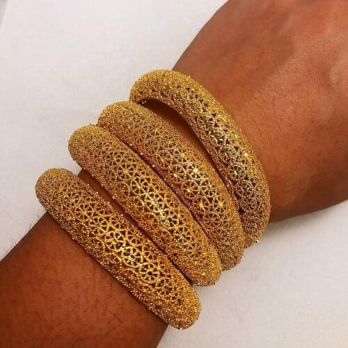 4pcs Dubai Arab Wedding Bracelet Bangles for Women Girl Indian Gold Bracelets&Bangles Copper Ball Cuff Bangles Bridal Jewelry