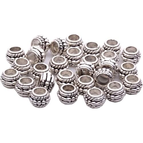 50PCS Tibetan Silver Color Zinc Alloy Bead Silver/Gold/Bronze Enamel Decored Making Ethnic Style Jewelry Necklace 6x8mm