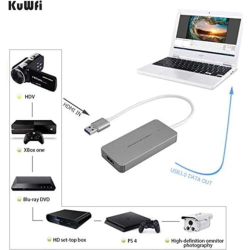 KuWFi Video Capture Adapter Game Capture Card HD-MI to USB Dongle Full HD 1080P Video Audio Grabber Adapter Converter