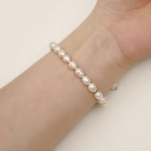 New Natural Freshwater Rice Shape Pearl Fashion Simple Bracelet ForWomen Wedding Party Gift Eco Brass Endding with 14k Real Gold