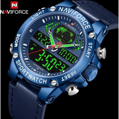 NAVIFORCE Men Watches 2019 Luxury Brand Quartz Watch Leather Waterproof Military Dual Display Clock For Male Relogio Masculino