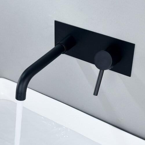 Black 304 Stainless Steel Wall Mounted Wash Basin Faucet Single Handles Circular Hot Cold Water Sink Mixer Bathroom Tap