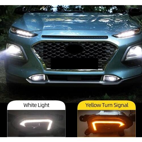 CSCSNL 2pcs Fog lamp For Hyundai Kona 2017 2018 2019 2020 Yellow Turn Signal Function Car DRL Lamp LED Daytime Running Light