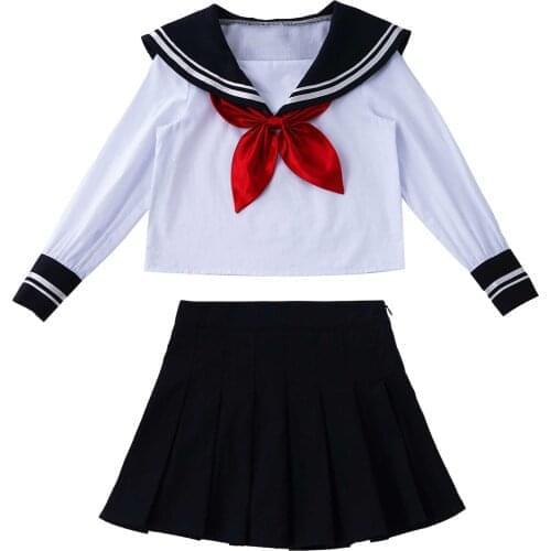 Kids Girls Japanese Student School Uniform Long Sleeve Top Pleated Skirt Set Children Stage Performance Cosplay Party Costumes