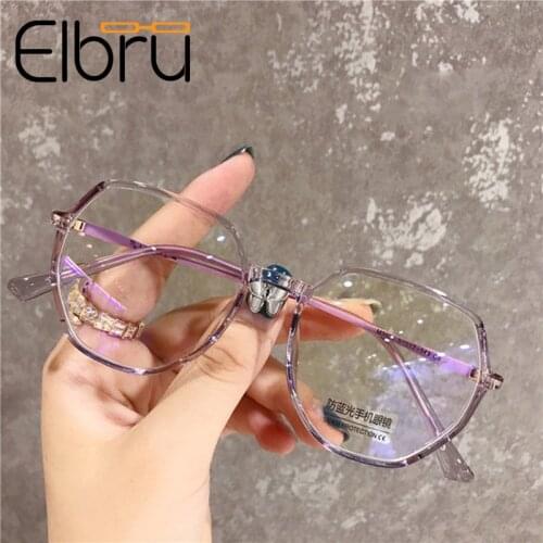 Elbru Anti-blue Light Optical Glasses Frame Fashion Irregular Eyeglasses Unisex Metal Vintage Round Glasses Clear Eyeglass Frame