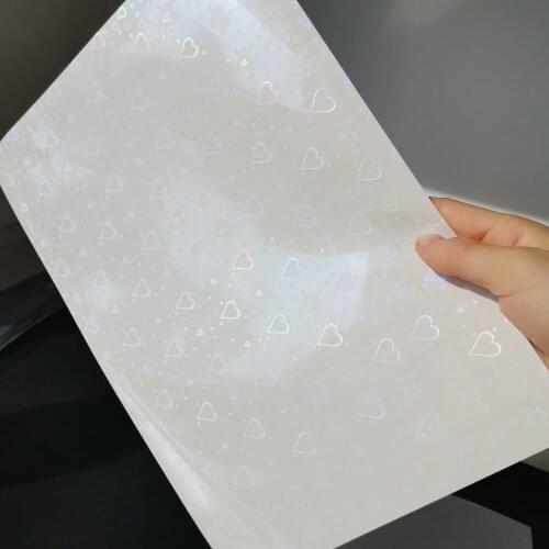 210 x 297 MM Holographic Love Heart Foil Adhesive Tape Back Hot Stamping On Paper 50 Sheets DIY Package Color Card