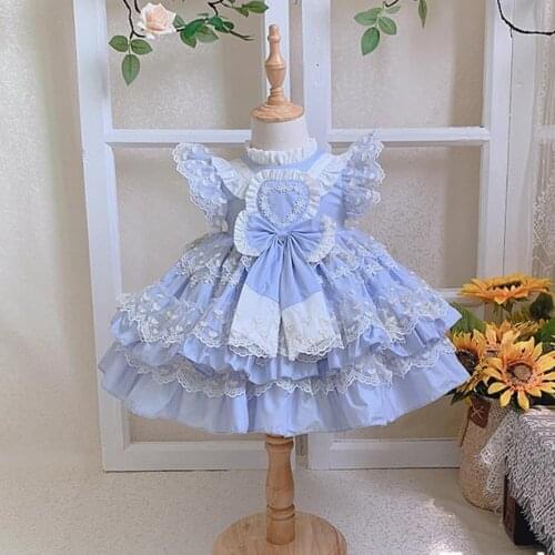 Spanish Baby Clothing Lolita Princess Children Birthday Eid Easter Party Ball Gown Lace Bow Stitching Cute Dress For Girls A134