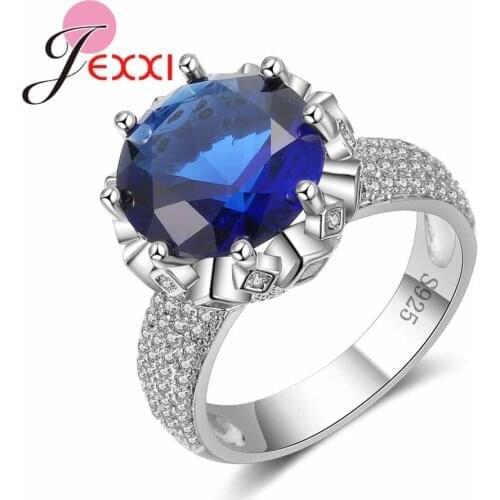 Classic Luxury Jewelry Shiny 925 Sterling Silver Wedding Blue Crystal Women Bridal Women Ring NEW Listed