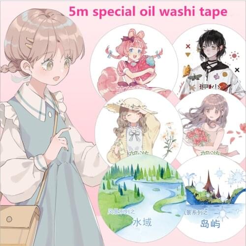 5 Designs Kawaii Girls Island Waters Washi Tapes Bullet Journal Masking Tape Adhesive Tape DIY Scrapbooking Washi Stickers