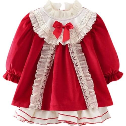 Girl Red Velvet Spanish Dress Baby Lolita Princess Ball Gown Children Eid Dresses Kids Boutique Clothes Fleece Liner Winter