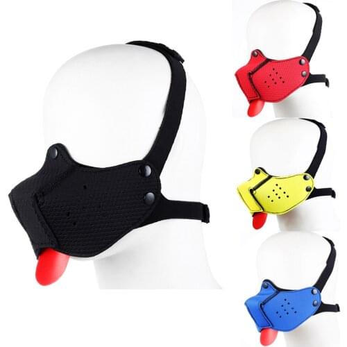 Puppy Play Gay Toys Rubber Half Face Dog Mask Hood Sex Toys for Adult Games Slave BDSM Bondage Restraint Muzzle Mask with Tongue
