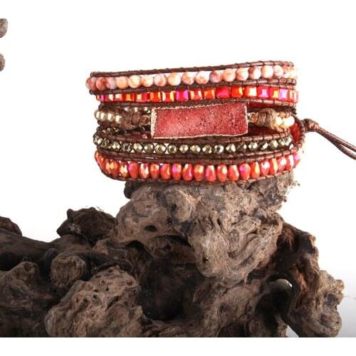 MD New Summer Fashion Women Armbander Multicolor Crystal Natural Stones Mixed Druzy Charm 5X Wrap Bracelets Dropshipping
