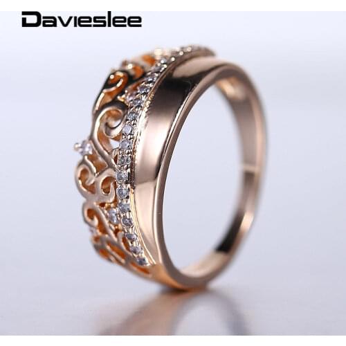 Fashion Band Ring 585 Rose Gold Clear Cubic Zircon Princess Queen Crown Shaped Ring for Women Girls Party Wedding Jewelry DGR63