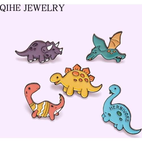 Cartoon Dinosaur Enamel Pins Stegosaurus Pterosauria Brooches for Kids Friends Jurassic Animal Badges Bag Lapel Pin Jewelry Gift