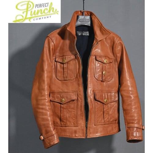 Genuine Jacket 2021 Mens Vintage Natural Horsehide Leather Coat Motorcycle Jackets Slim Fit Jaqueta Masculino KJ6428