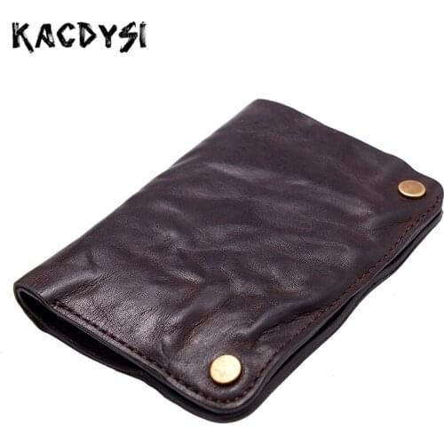 Head Layer of Leather Handmade Retro Men Fashion Organizer Wallet Quality Mens Wallet Money Clip Luxury Short Bifold Cash Purse
