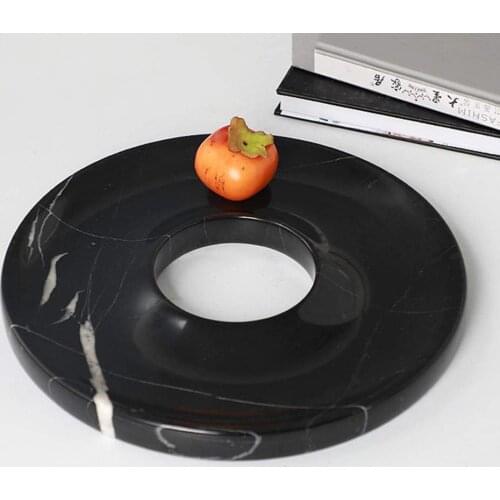 Natural Marble Fruit Tray, Candy Cookies Dish, Pastry Serving Tray, Jewelry Watch Tray (Black Marquina)