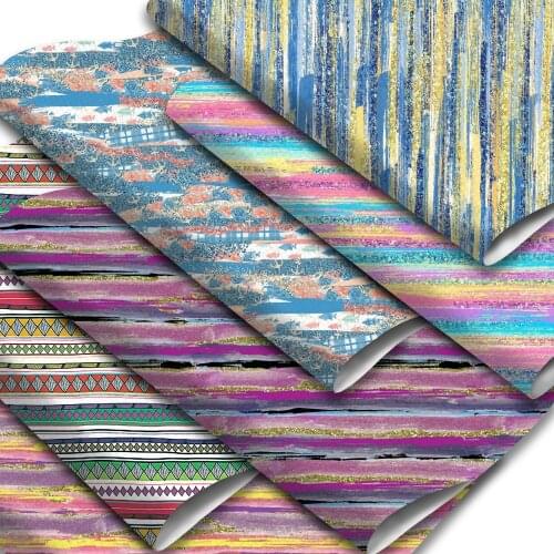 Geometry Theme Faux Leather Sheets Striped Plaid Printed Synthetic Leather Fabric 20x33cm for DIY Hair Bows Earrings Garments