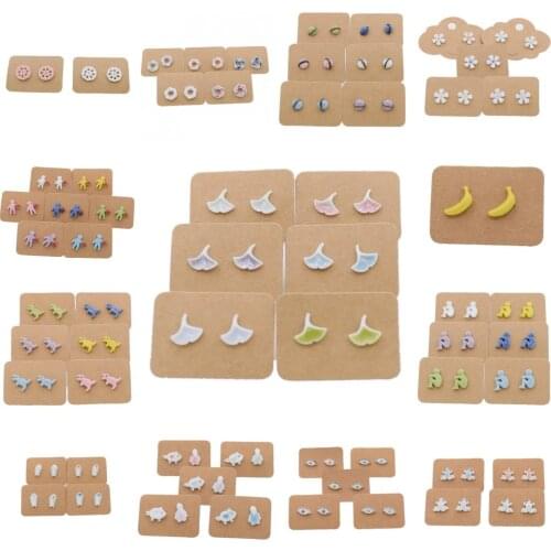 Candy color Ceramic Geometric Heart Flower Stud Earrings Women Ear Studs Sweet Girls Jewelry Gift 1Pair