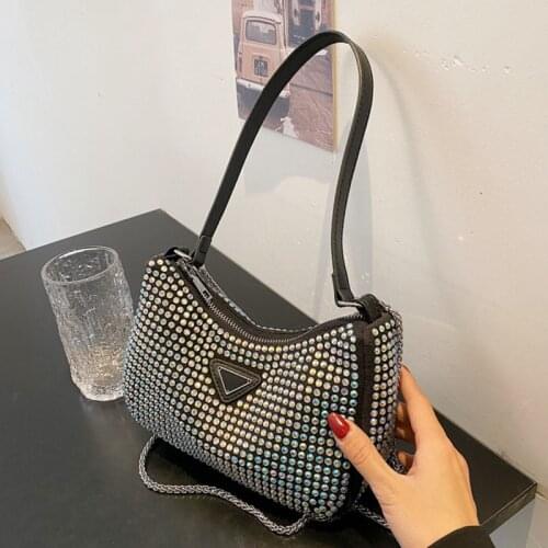 Two Strap Glisten Crystal Underarm Shoulder Bag Womens Luxury Brand Designer Twinkle Chains Small Crossbody Messenger Purses