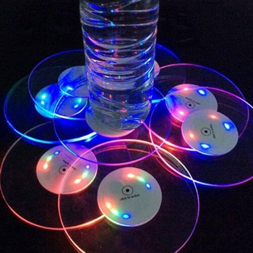LED Glow Ultra-thin Acrylic light transparent coaster Colorful Bar Cocktail Coaster White Color Transparent Party Coasters