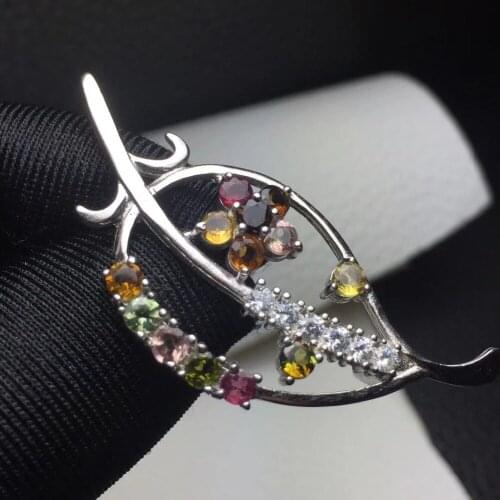 Tourmaline brooch Free shipping Natural real Tourmaline 925 sterling silver brooch