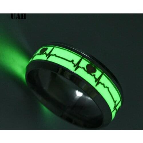 UAH Luminous ECG Ring Stainless Steel Ring Promise Heartbeat Ring Glowing Jewelry for Men Women