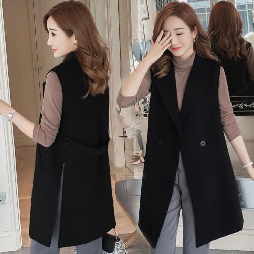 Spring Autumn Woman Classic Long Vest Elegant Office Lady Coat Female Causal Sleeveless Jacket Ladies Fashion Waistcoat H445