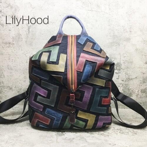 Brushed-off Genuine Leather Vintage Backpack Women Retro Chic Patchwork Daily Knapsack Female Natural Leather Feminine Packsack