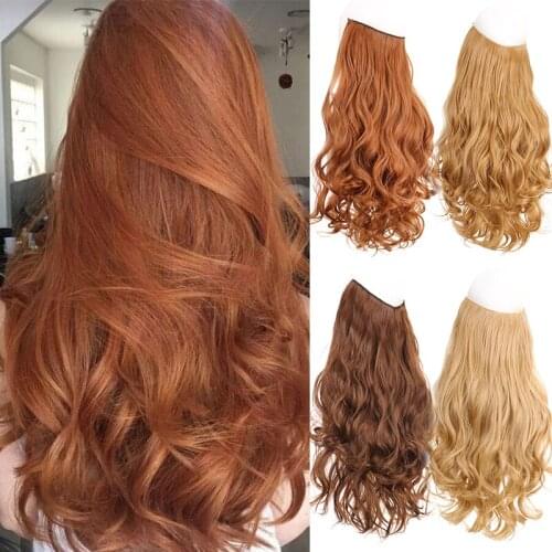 XUANGUANG Synthetic Natural Invisible Hairline Fish Line Hair Extension Ladies No Clip Wavy Hair Extension Wavy Wig Piece