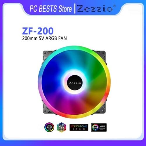 Zezzio ZF-200 5V Addressable ARGB Case Cooling Fan 200mm for Radiators System PC Cases silence CPU Cooler Fan